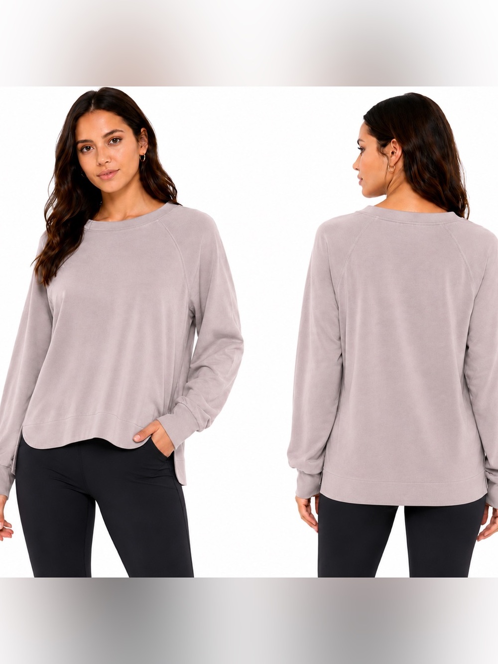 Athleta Seasoft Crewneck Sweatshirt Sandwashed Beige Modal Travel Top M EUC